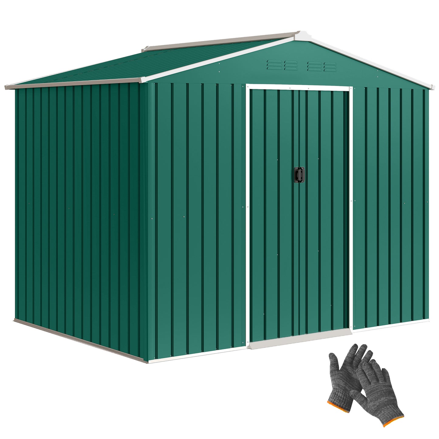 8 x 6ft Garden Storage Shed with Double Door Green