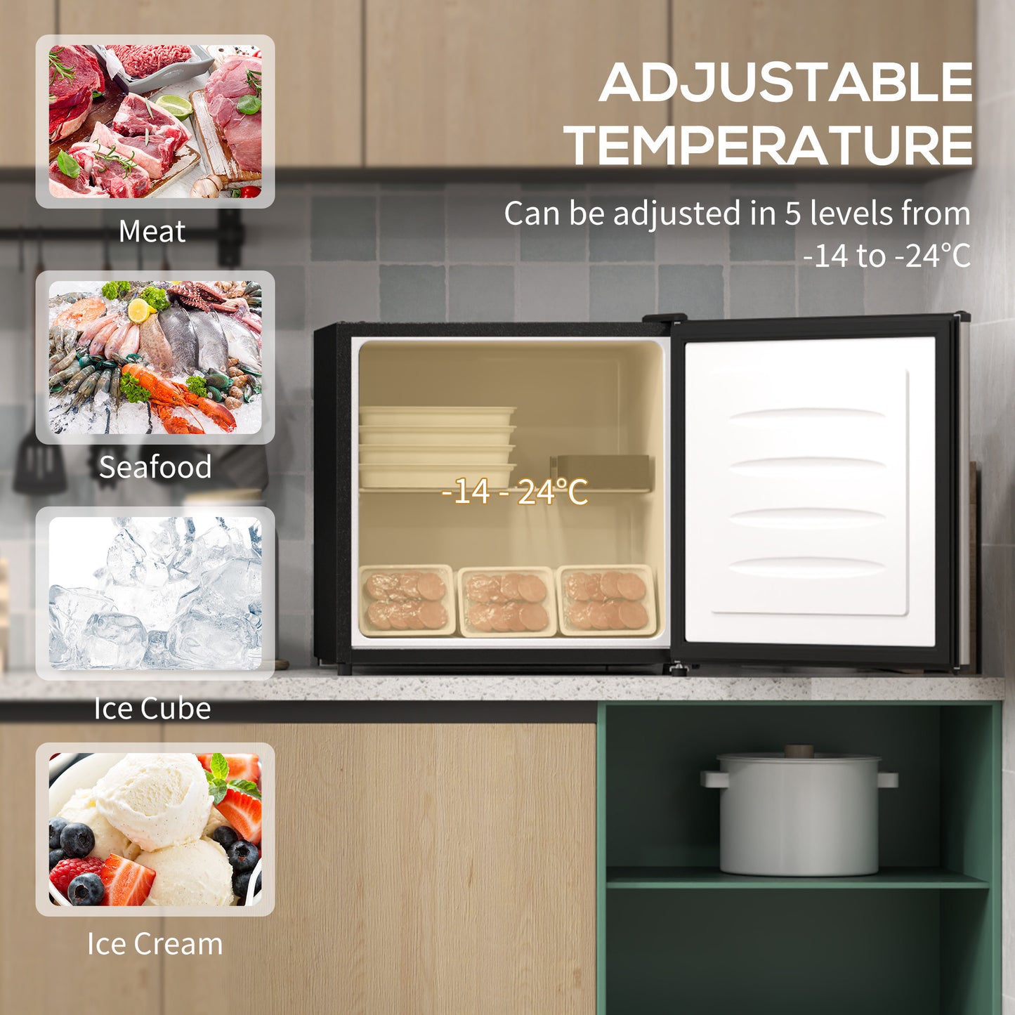 35L Tabletop Freezer with Adjustable Temperature Wire Shelf Silver