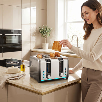 4 Slice Toaster with 7 Browning Levels, Reheat, Defrost and Cancel Functions, Self-Centring Slots, Auto Shut-Off, Removable Crumb Tray, 1860W, Black