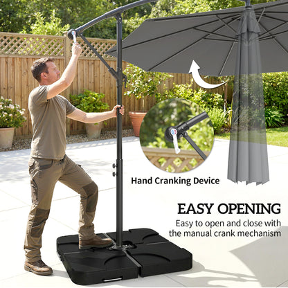 3(m) Banana Parasol Cantilever Umbrella Garden w/ Base Weights - Dark Grey
