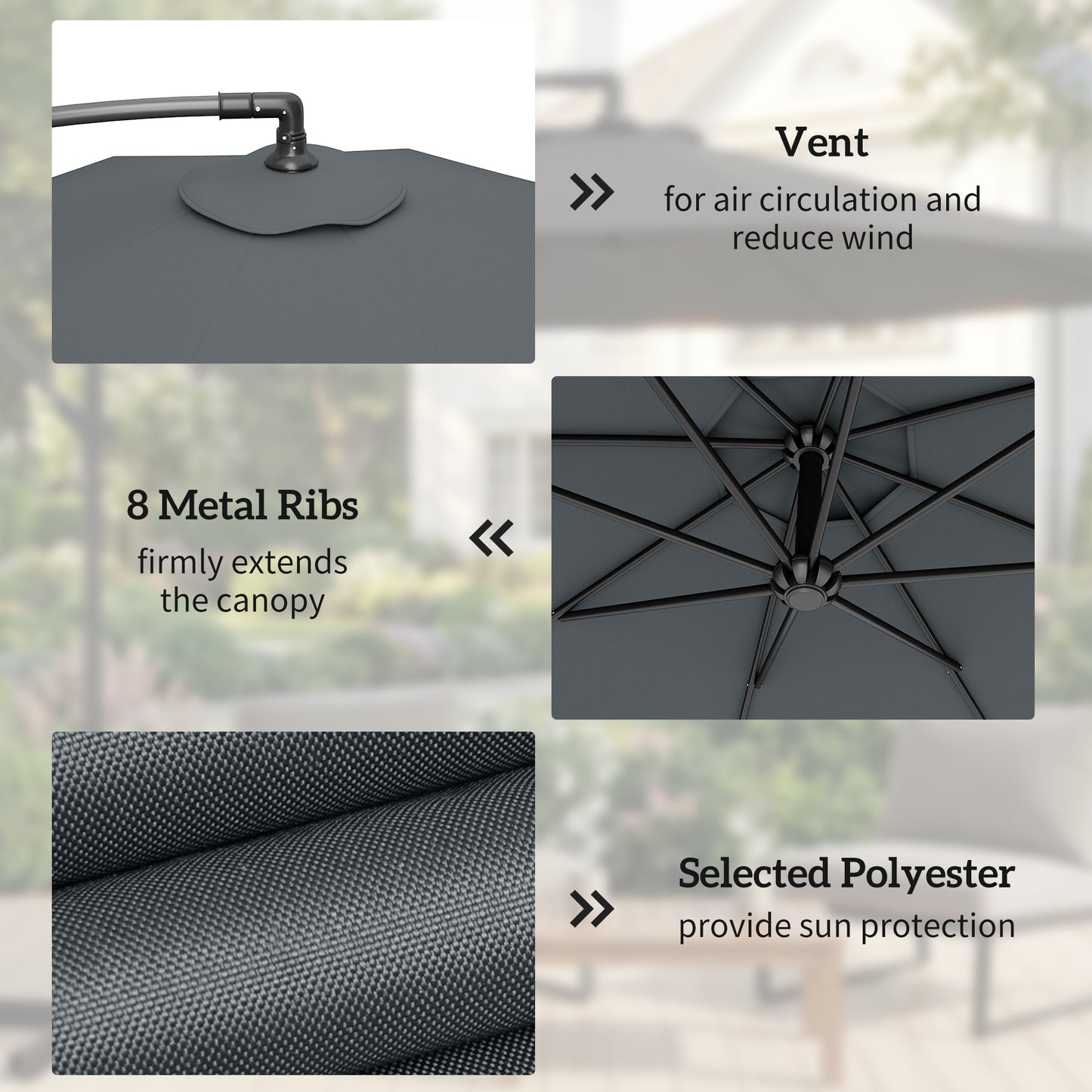 3(m) Banana Parasol Cantilever Umbrella Garden w/ Base Weights - Dark Grey