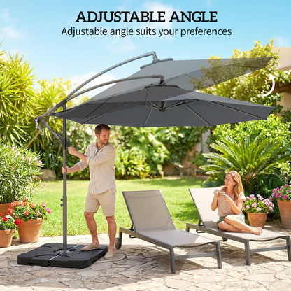 3(m) Banana Parasol Cantilever Umbrella Garden w/ Base Weights - Dark Grey