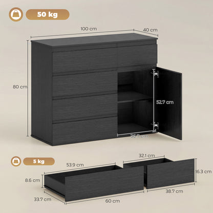 Sideboard Storage Cabinet, Kitchen Cupboard with 5 Drawers, Black