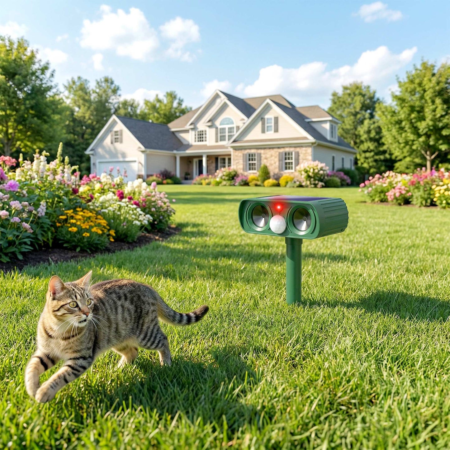 Cat Repellent for Gardens UK, Solar Ultrasonic Fox Cat Deterrent for Gardens UK, PIR Motion Sensor 110°, IPX4 Waterproof Animal Repeller Scarer for Squirrels, Dogs, Moles, Birds