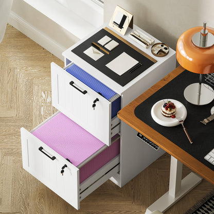 2 Drawer File Cabinet with Lock and Adjustable Hanging Bars, White