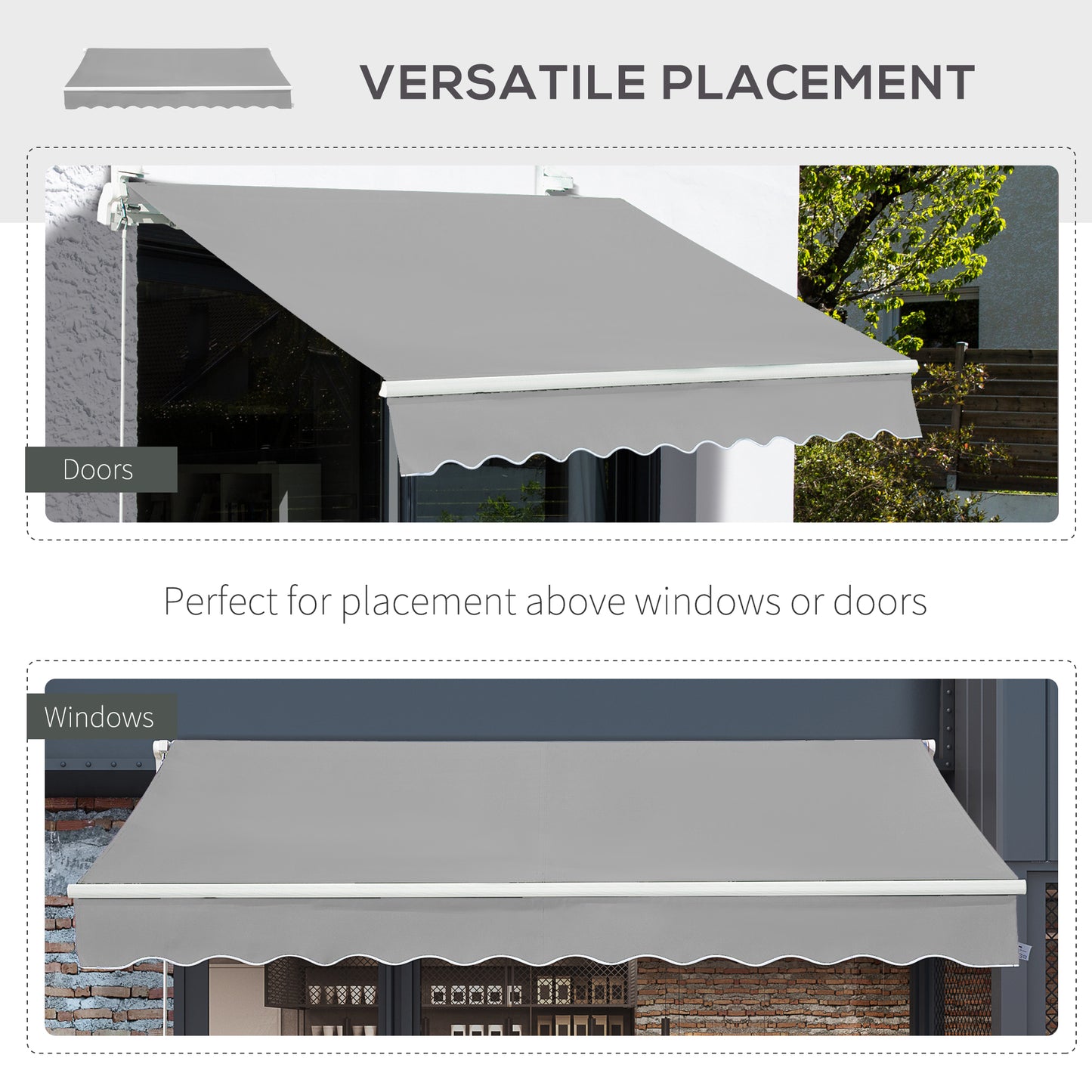 4x2.5m Retractable Manual Awning Window Door Sun Shade Canopy with Fittings and Crank Handle Grey