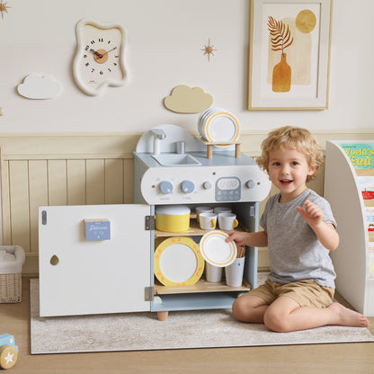 Wooden Dishwasher Playset, Kitchen Sink Toys with Accessories