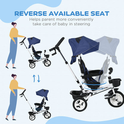 6 in 1 Trike for Toddler 1-5 Years with Parent Handle, Dark Blue