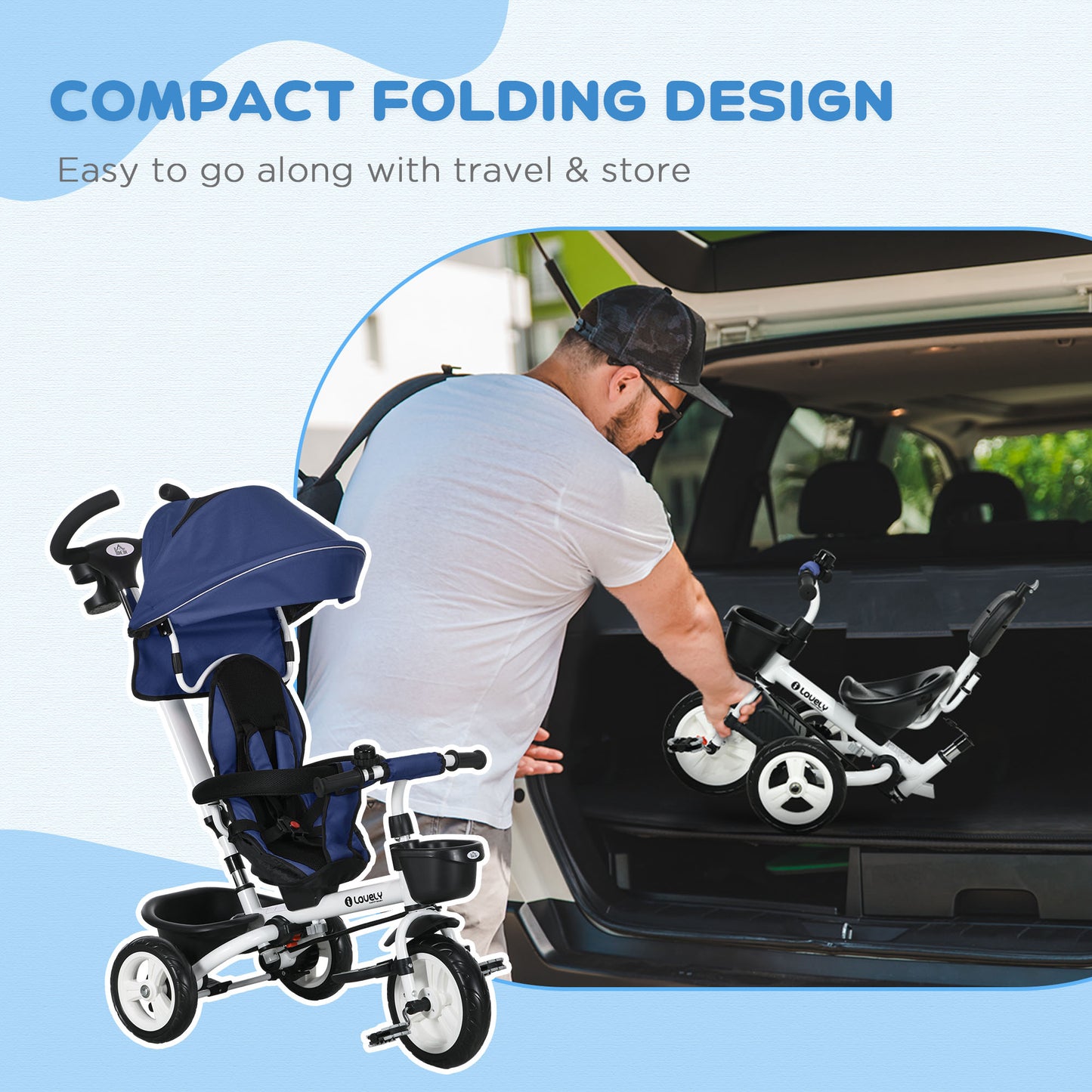 6 in 1 Trike for Toddler 1-5 Years with Parent Handle, Dark Blue