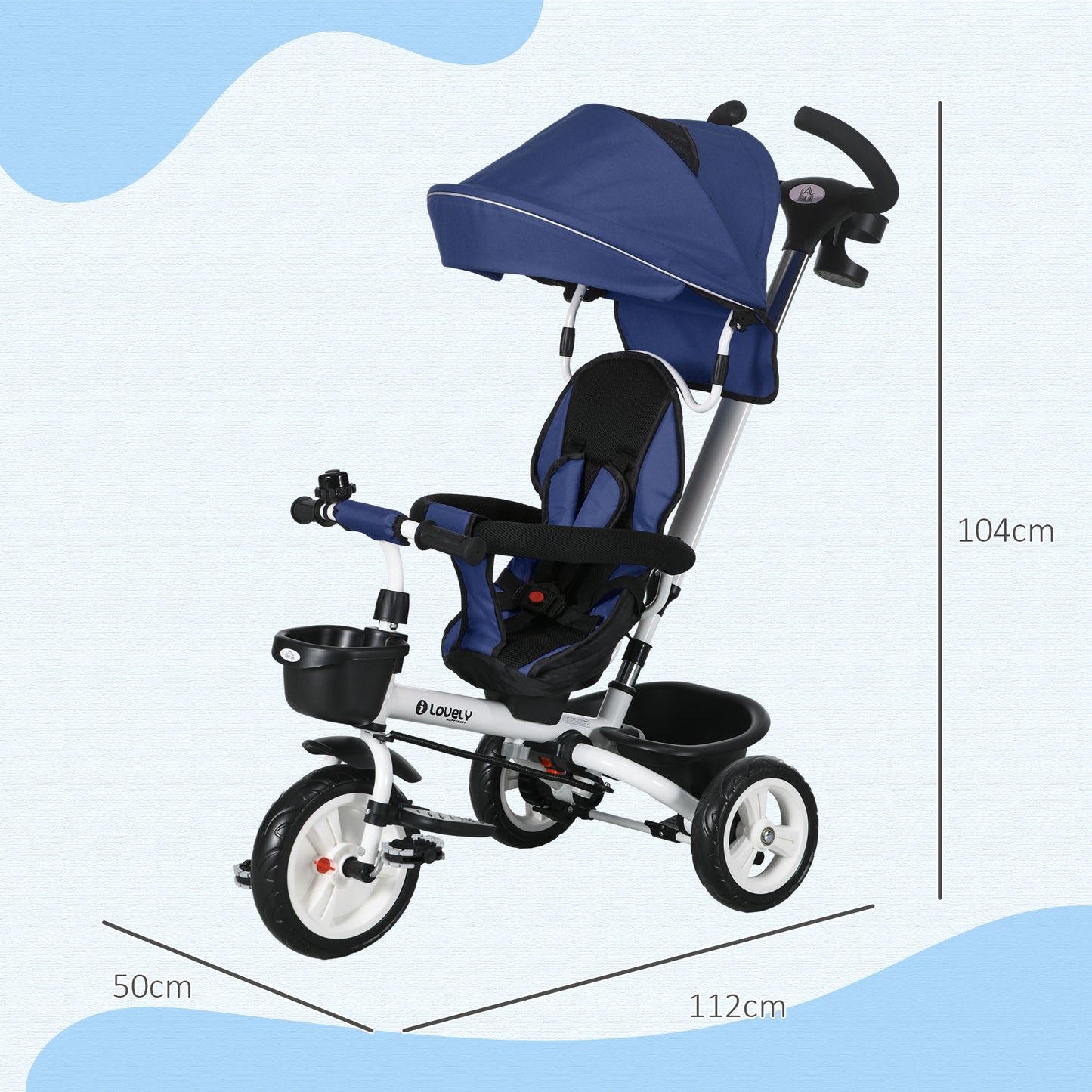 6 in 1 Trike for Toddler 1-5 Years with Parent Handle, Dark Blue