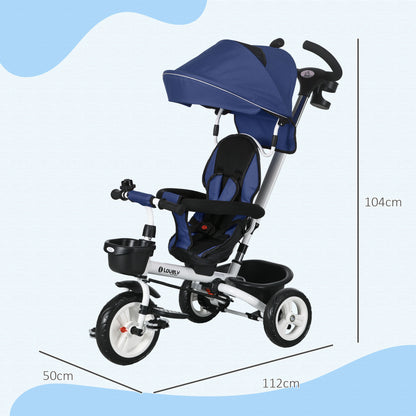 6 in 1 Trike for Toddler 1-5 Years with Parent Handle, Dark Blue