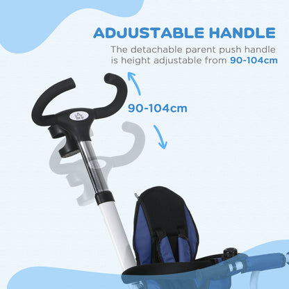 6 in 1 Trike for Toddler 1-5 Years with Parent Handle, Dark Blue