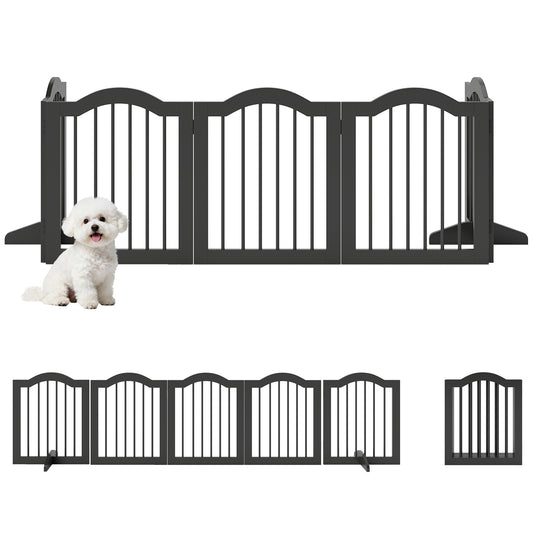 Freestanding Pet Gate Wooden Dog Gate with Support Feet Foldable Pet Fence Safety Barrier for the House Doorway Stairs Black
