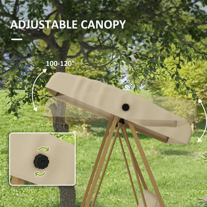 3 Seater Garden Swing Chair, Outdoor Hammock Bench with Adjustable Canopy, Removable Cushions and Steel Frame, Beige