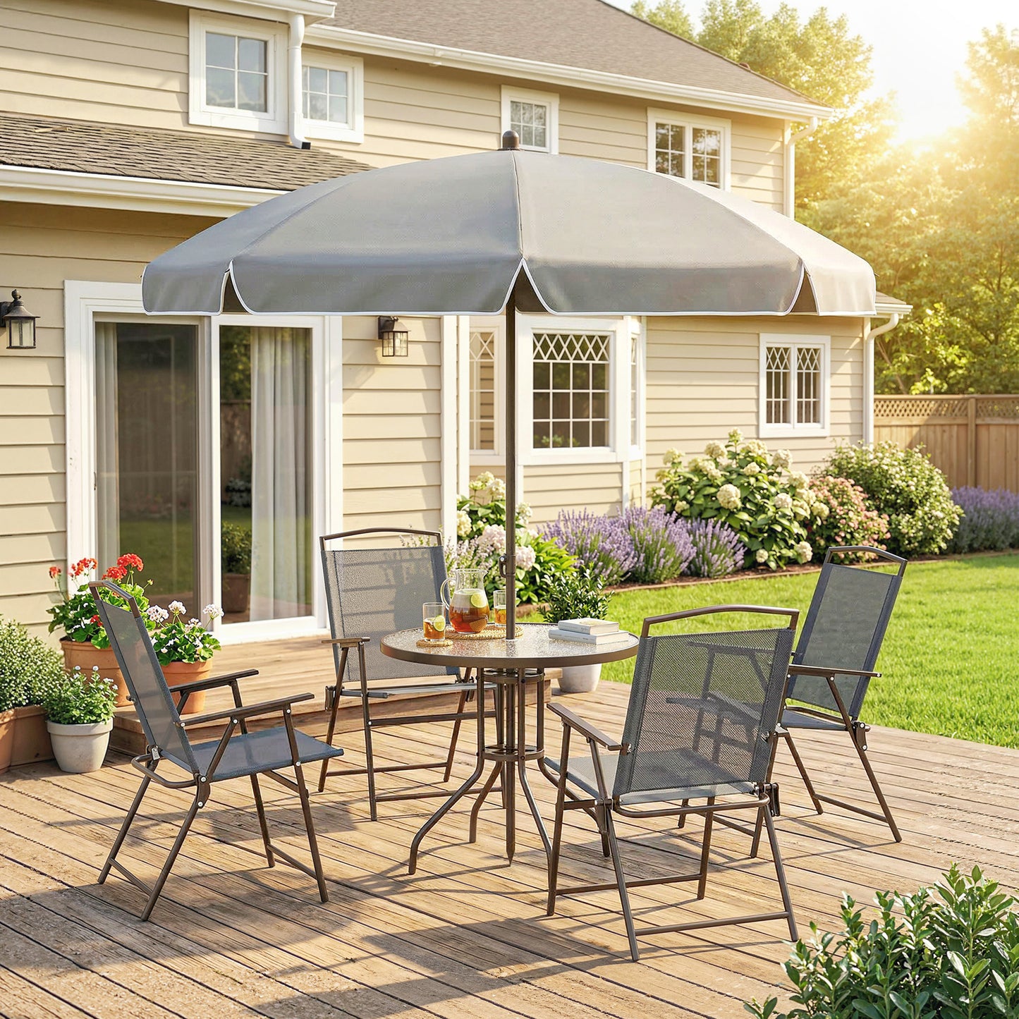 Garden Dining Set, Patio Sets with Tempered Glass Table