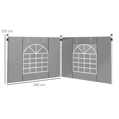 Gazebo Side Panels, 2 Pack Sides Replacement, for 3x3(m) or 3x6m Pop Up Gazebo, with Windows and Doors, Grey