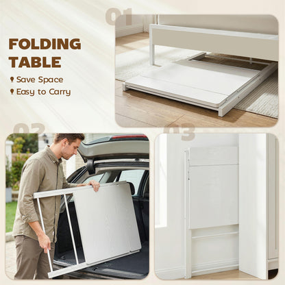 Folding Desk with 2-Tier Shelf for Home Office, White