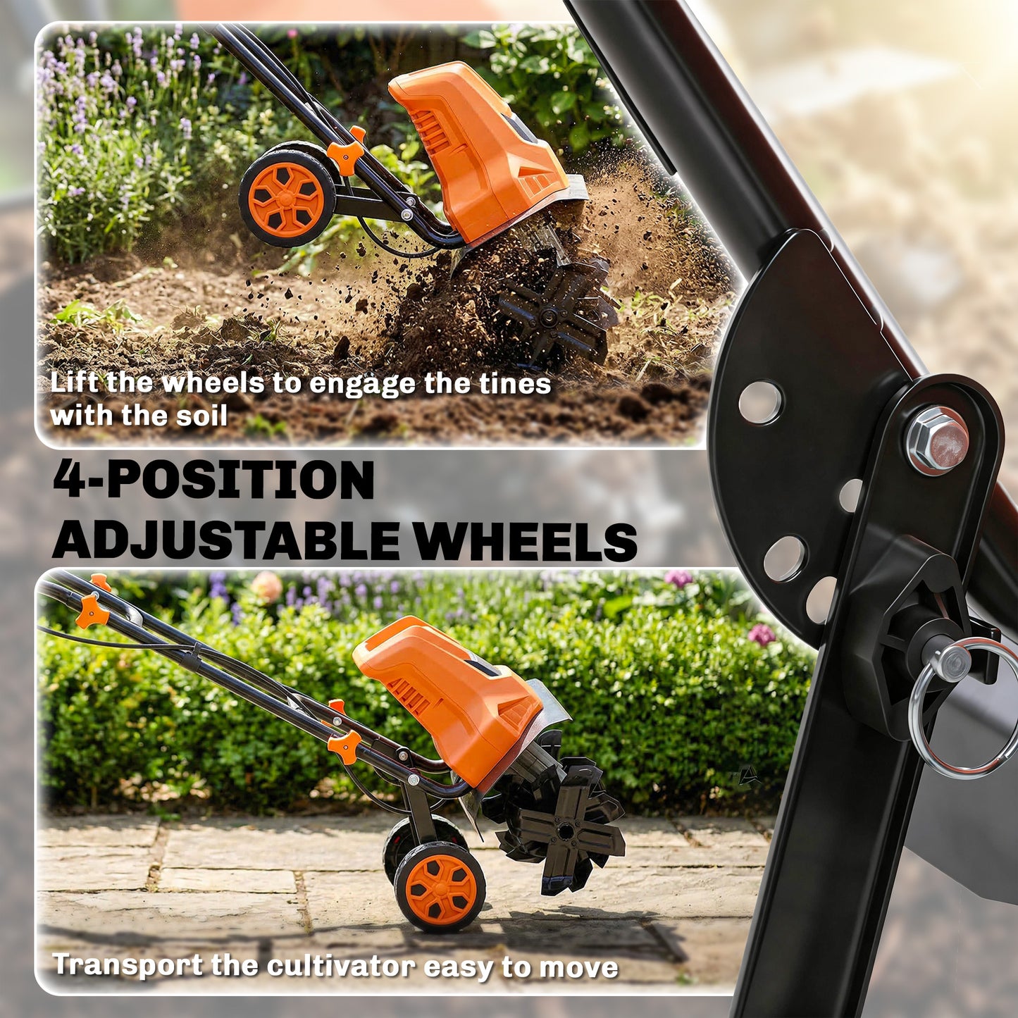 1500W Electric Tiller with 40cm Working Width, 20cm Tilling Depth