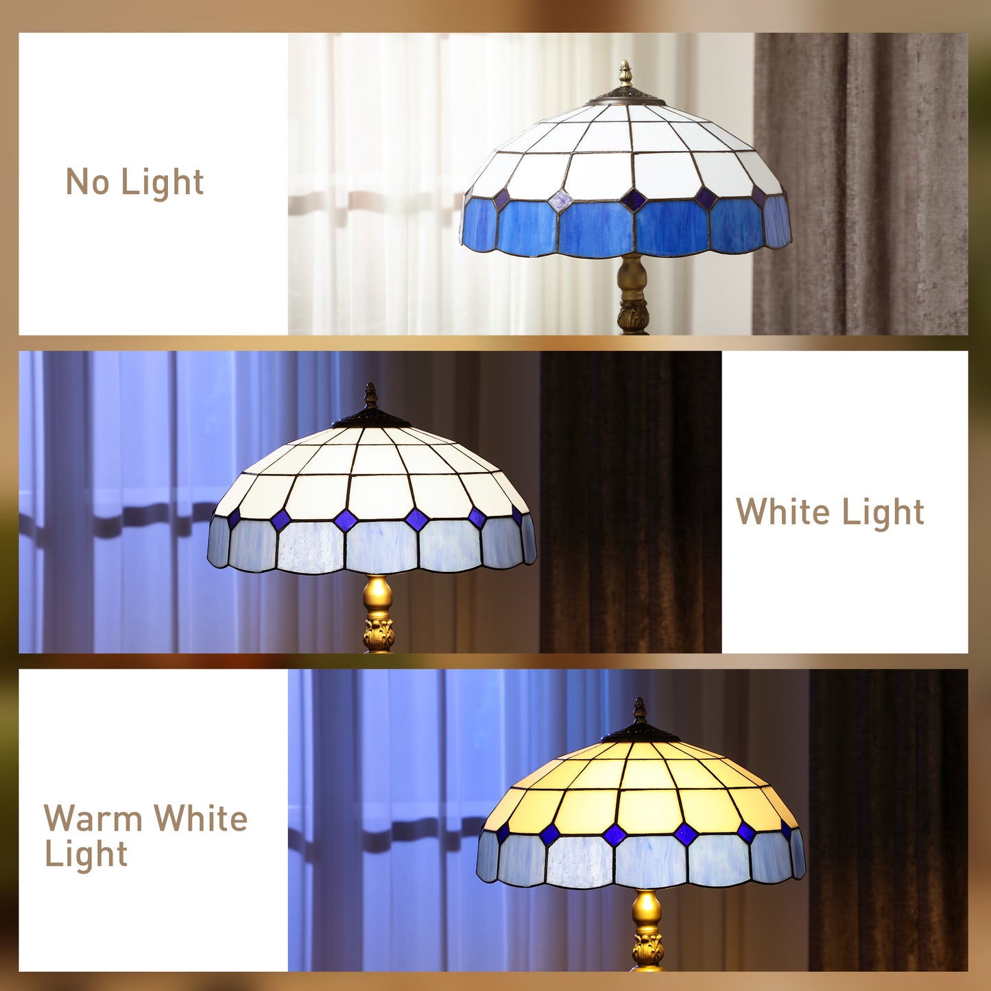 Floor Lamp with Handcrafted Stained Glass Shade, Vintage Standing Lamp, Blue