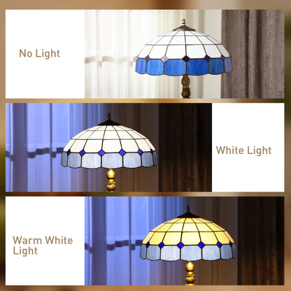 Floor Lamp with Handcrafted Stained Glass Shade, Vintage Standing Lamp, Blue