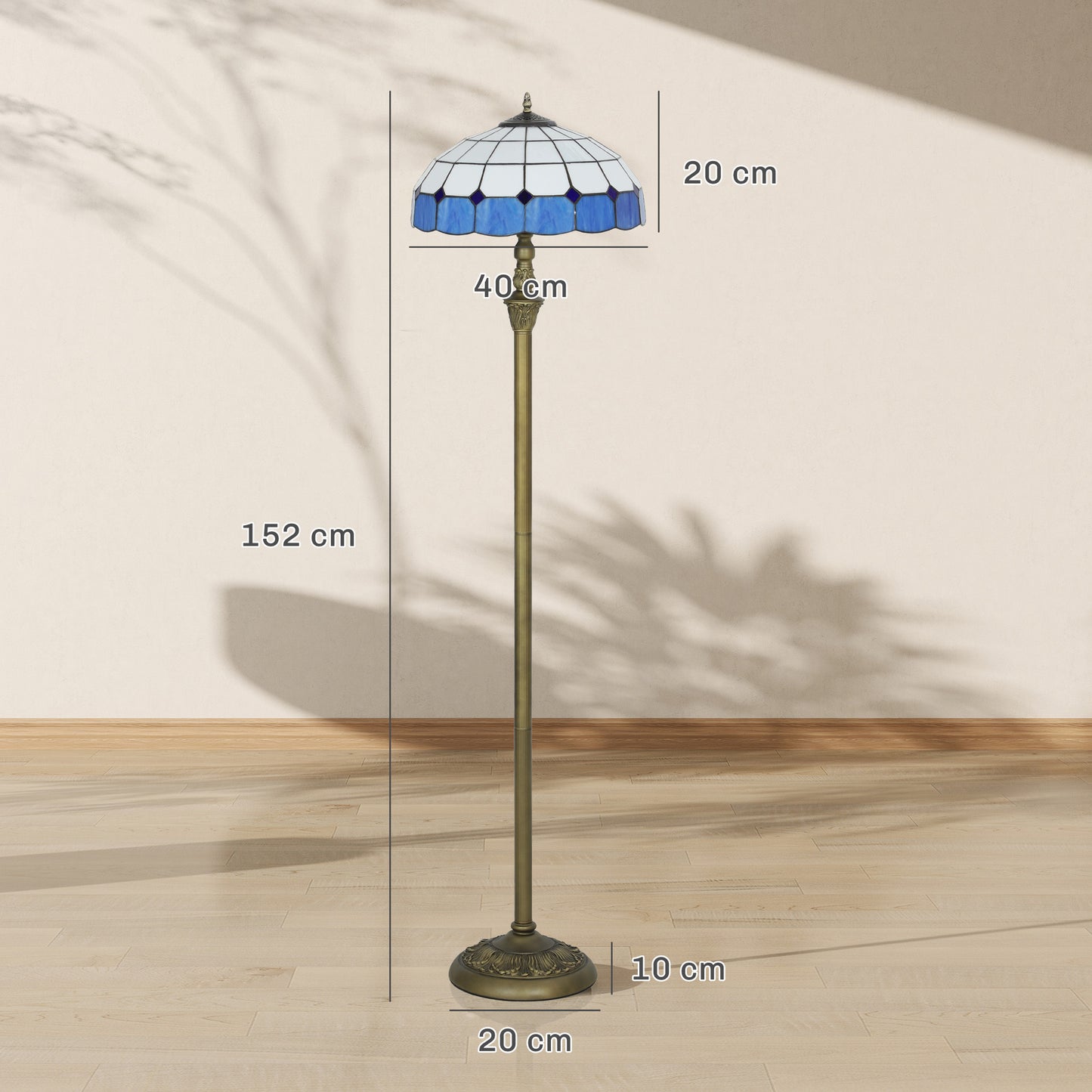 Floor Lamp with Handcrafted Stained Glass Shade, Vintage Standing Lamp, Blue