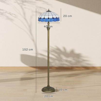Floor Lamp with Handcrafted Stained Glass Shade, Vintage Standing Lamp, Blue