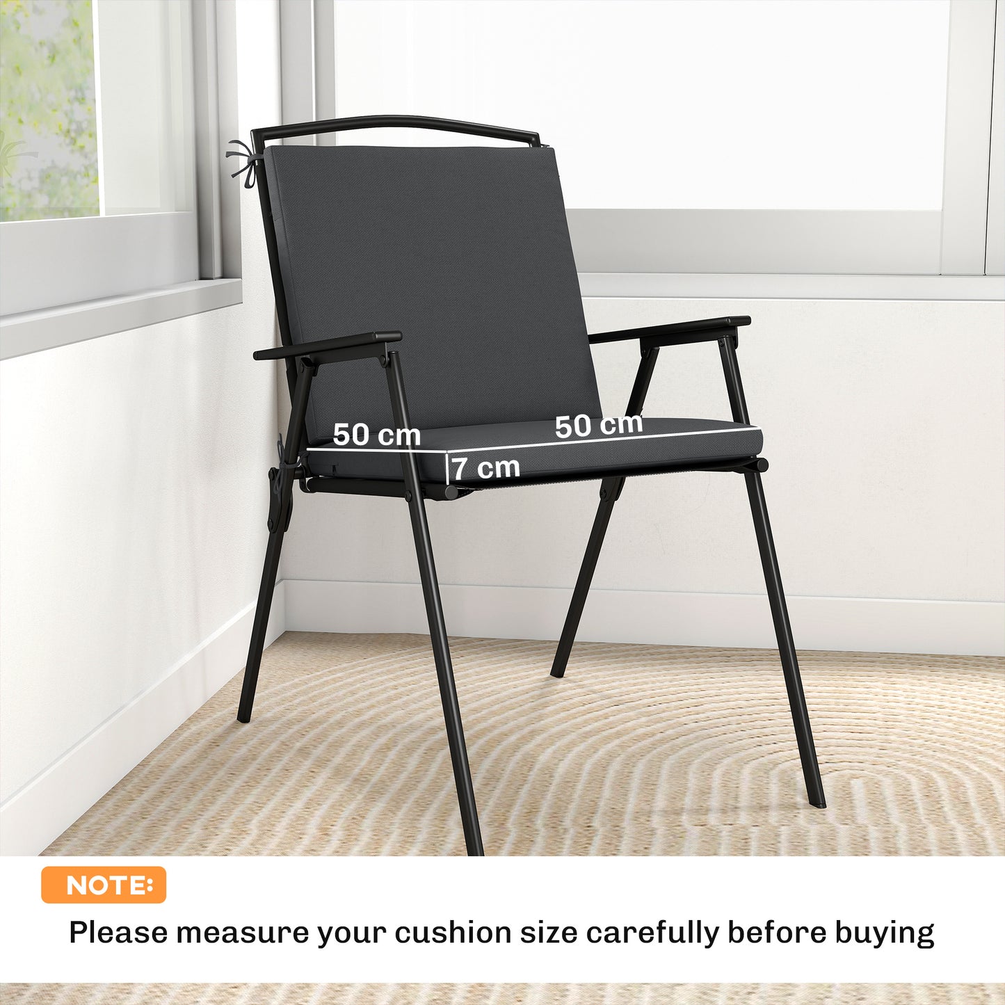 2Pcs Garden Chair Cushions, Waterproof Seat Pads, Dark Grey