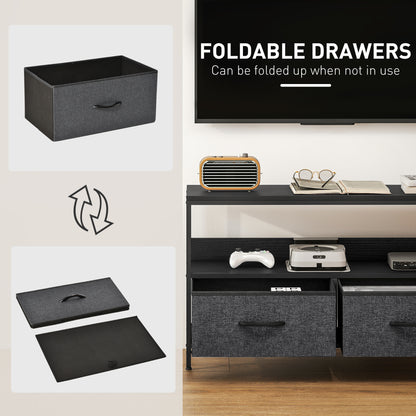 TV Cabinet, TV Console Unit with 2 Foldable Linen Drawers Black