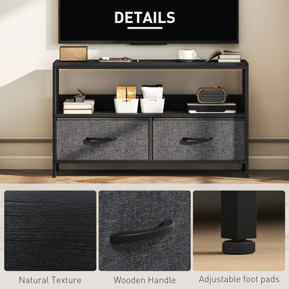 TV Cabinet, TV Console Unit with 2 Foldable Linen Drawers Black