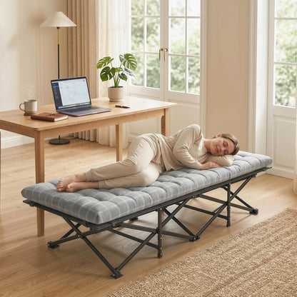 Camping Cot Heavy Duty Folding Bed with Soft Pad Grey