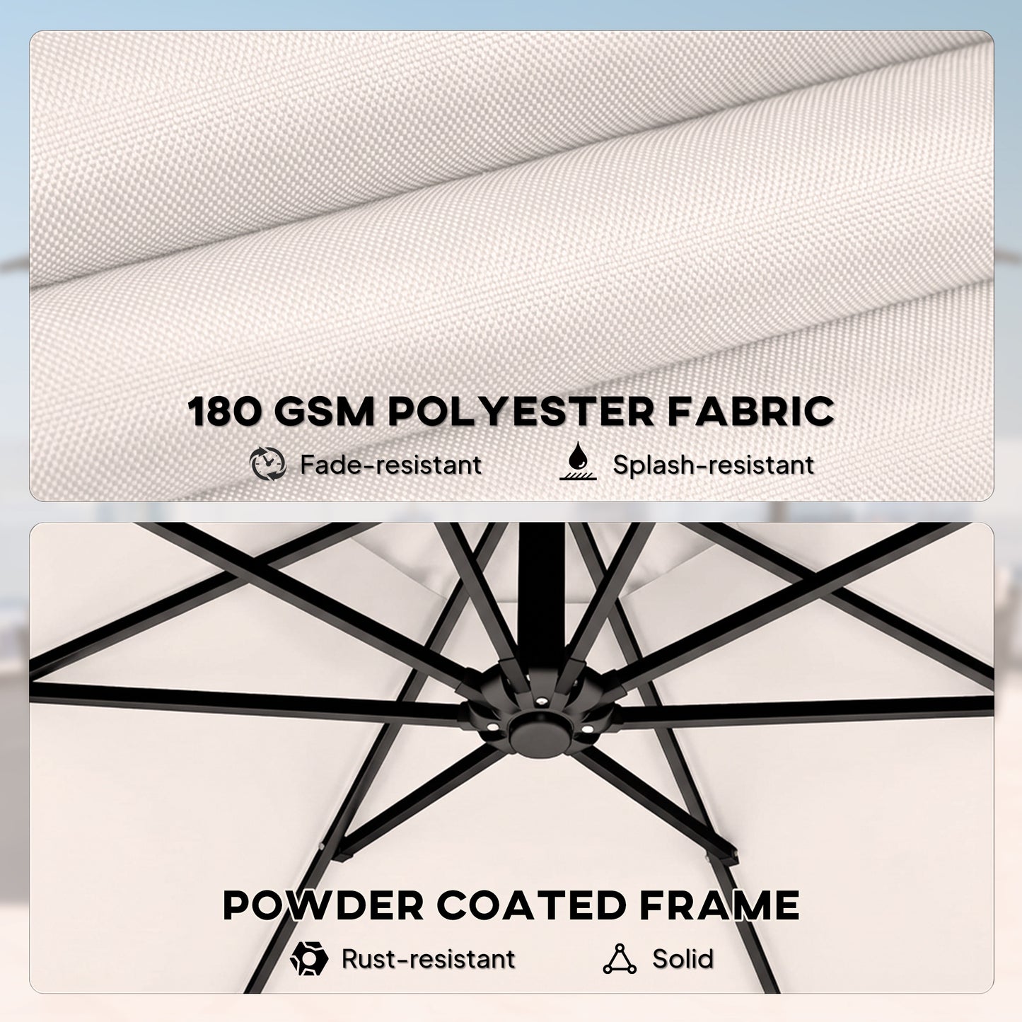 3 m Garden Cantilever Parasol with Cover, Rotation, Cream White