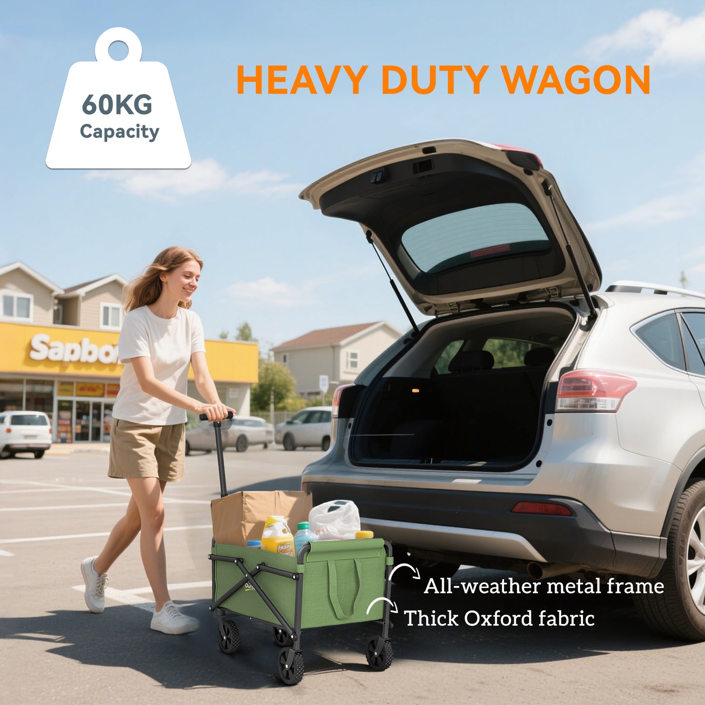 41L Festival Trolley, 60kg Heavy Duty Folding Trolley Cart, Green