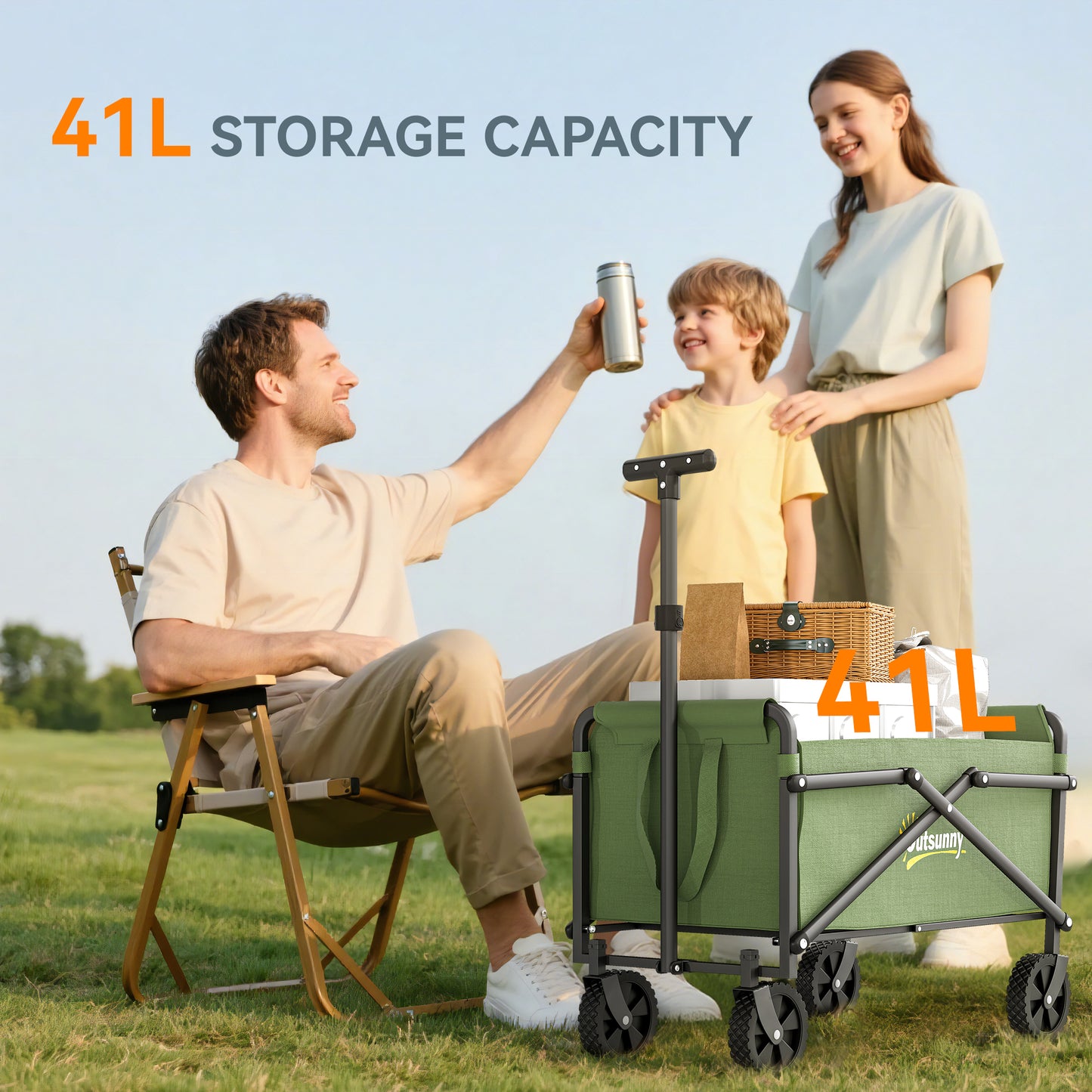 41L Festival Trolley, 60kg Heavy Duty Folding Trolley Cart, Green