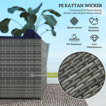 3Pcs Rattan Corner Sofa Set with Coffee Table, Cushion, Blue