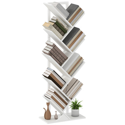9-Tier Tree Bookshelf with Steel Frame for Living Room, White