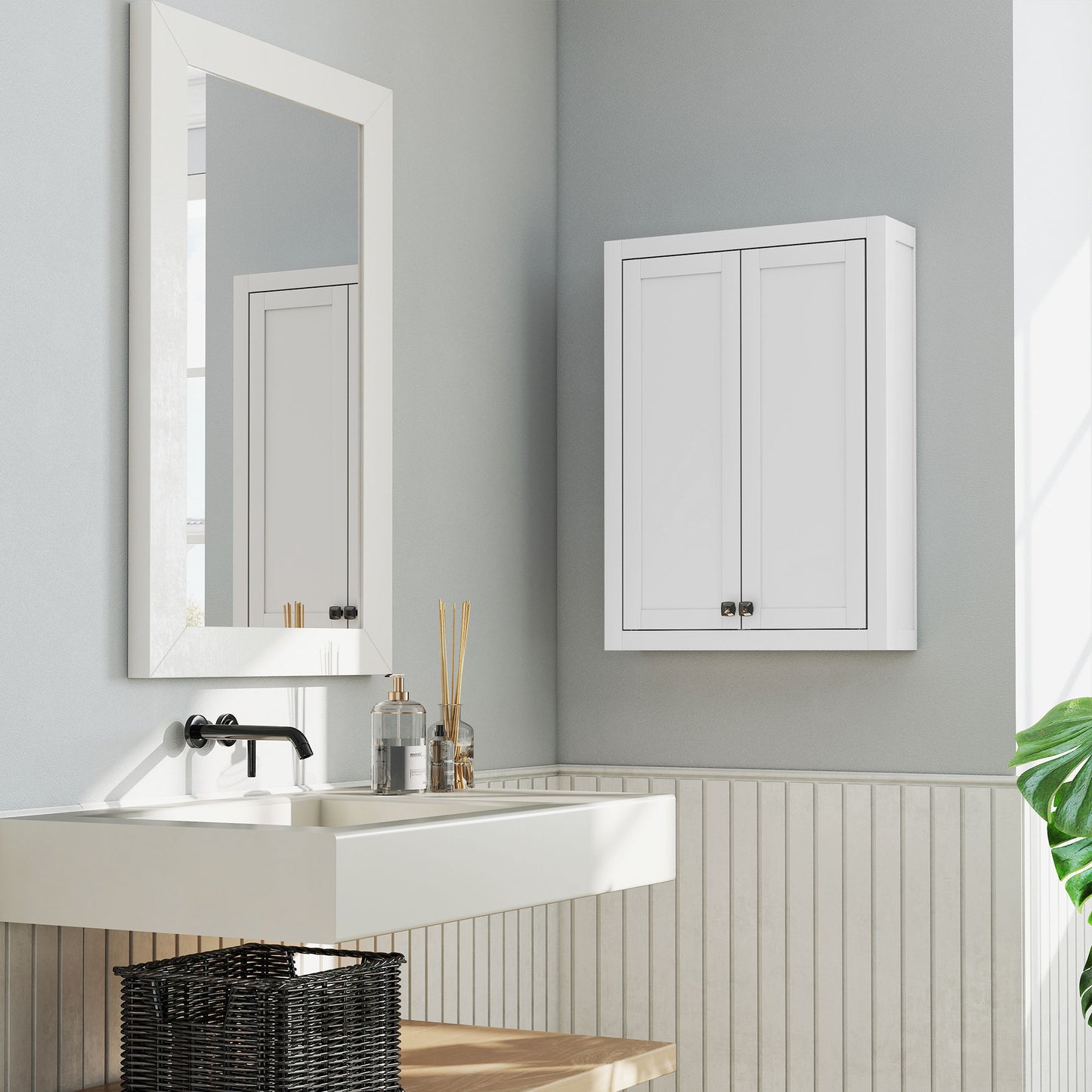 Wall Mounted Storage with Adjustable Shelves, Bathroom Wall Cabinet