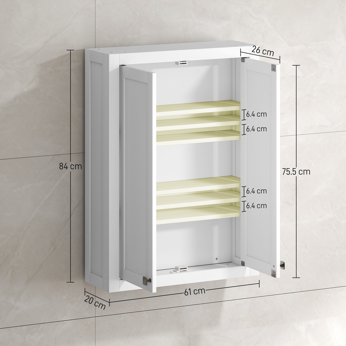 Wall Mounted Storage with Adjustable Shelves, Bathroom Wall Cabinet
