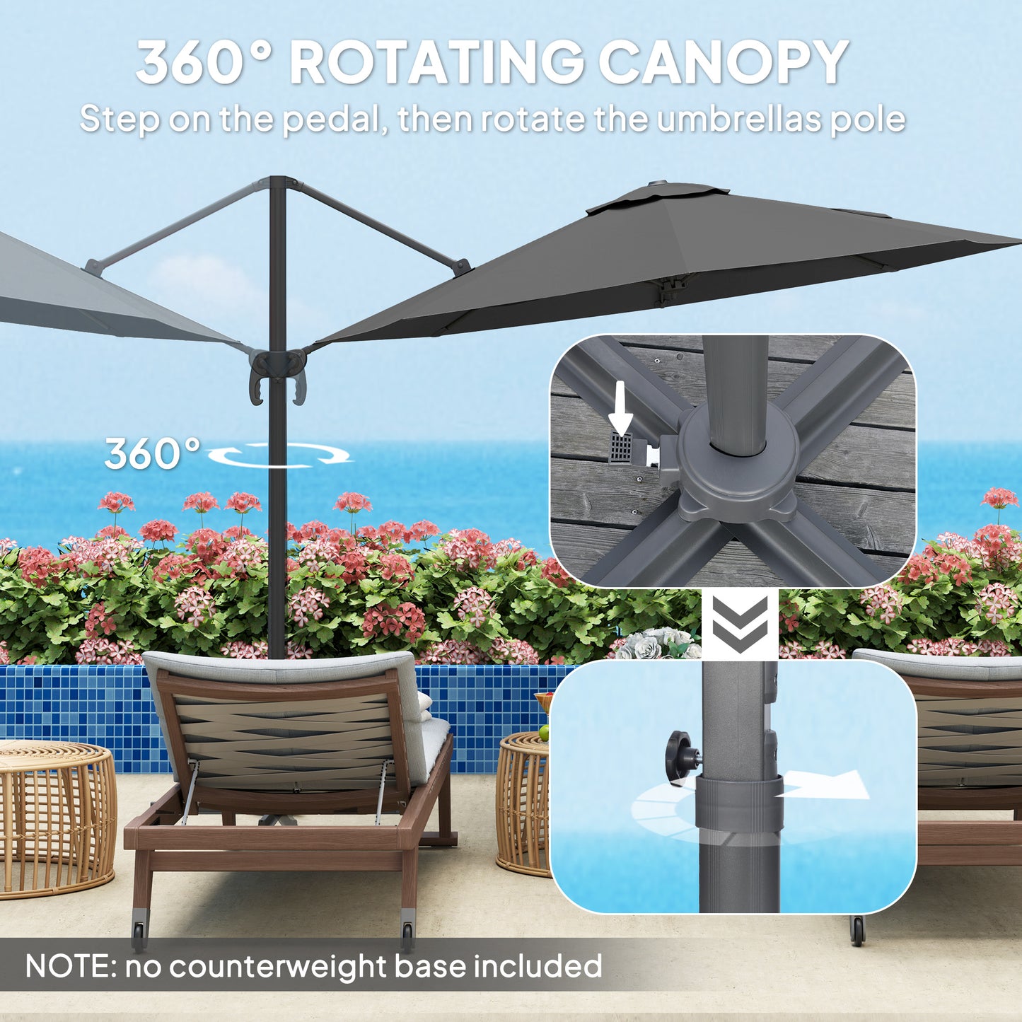 3 x 3(m) Cantilever Parasol Garden Umbrella with Cross Base Black