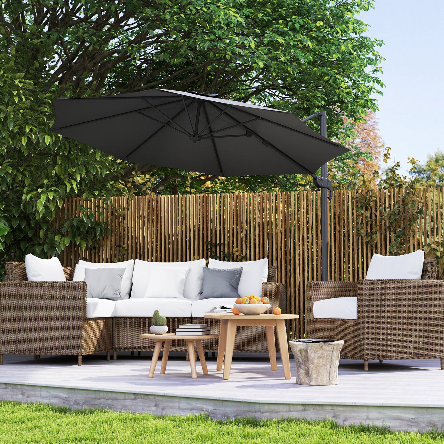 3 x 3(m) Cantilever Parasol Garden Umbrella with Cross Base Black