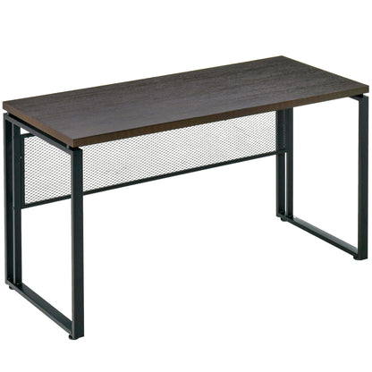 Wooden Computer Desk Study Standing Writing Table Workstation with Metal Frame, Brown