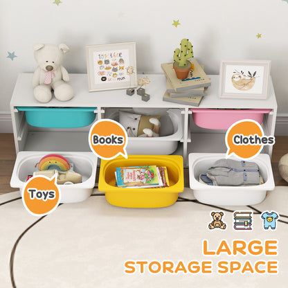 2 Tiers Toy Storage Organiser with 6 Plastic Bins, Low Height
