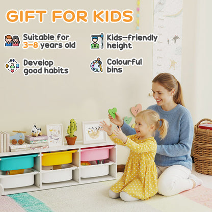 2 Tiers Toy Storage Organiser with 6 Plastic Bins, Low Height