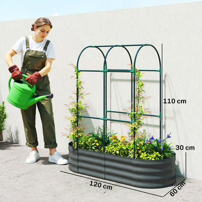 4 x 2 x 4.6ft Galvanised Raised Garden Bed with Trellis, Dark Grey