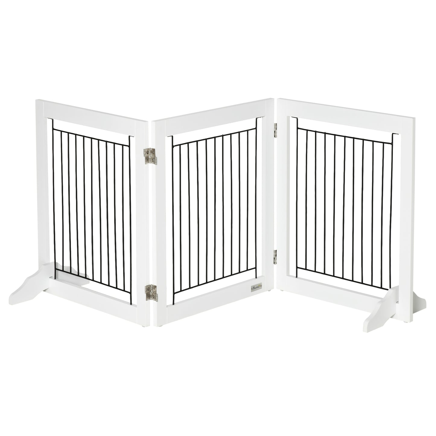 Dog Gate, Freestanding Pet Gate, Wooden Puppy Fence Foldable Design with 61 cm Height 3 Panels, 2 Support Feet, for House Doorway Stairs White