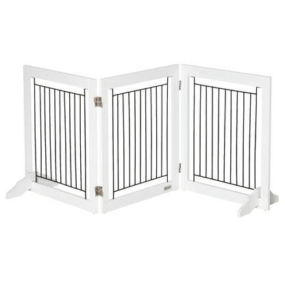 Dog Gate, Freestanding Pet Gate, Wooden Puppy Fence Foldable Design with 61 cm Height 3 Panels, 2 Support Feet, for House Doorway Stairs White