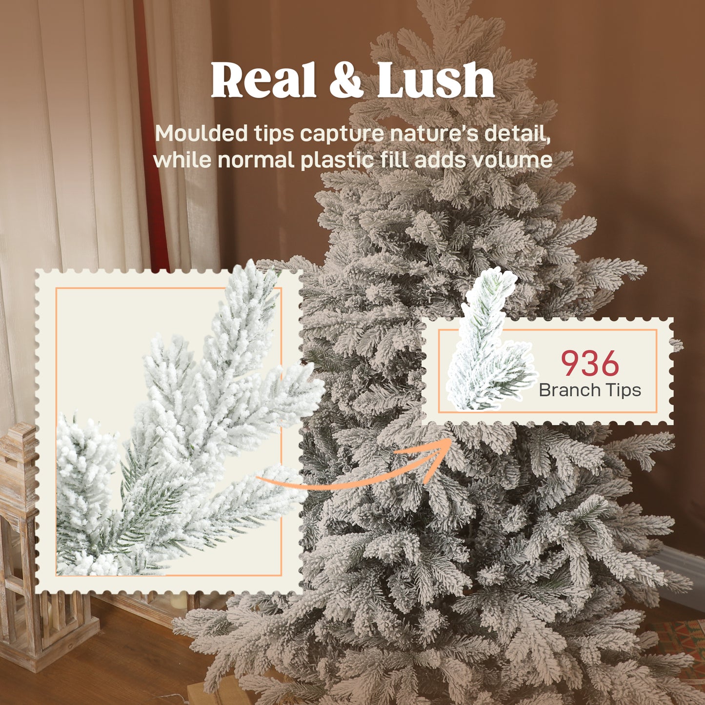 5ft Artificial Christmas Tree with Snow, Hinged Xmas Tree