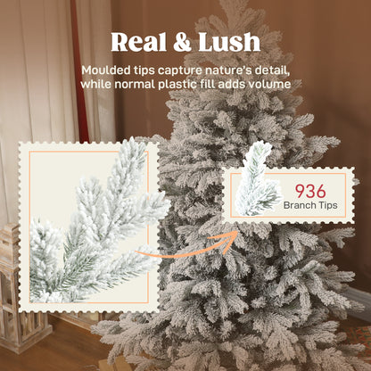 5ft Artificial Christmas Tree with Snow, Hinged Xmas Tree