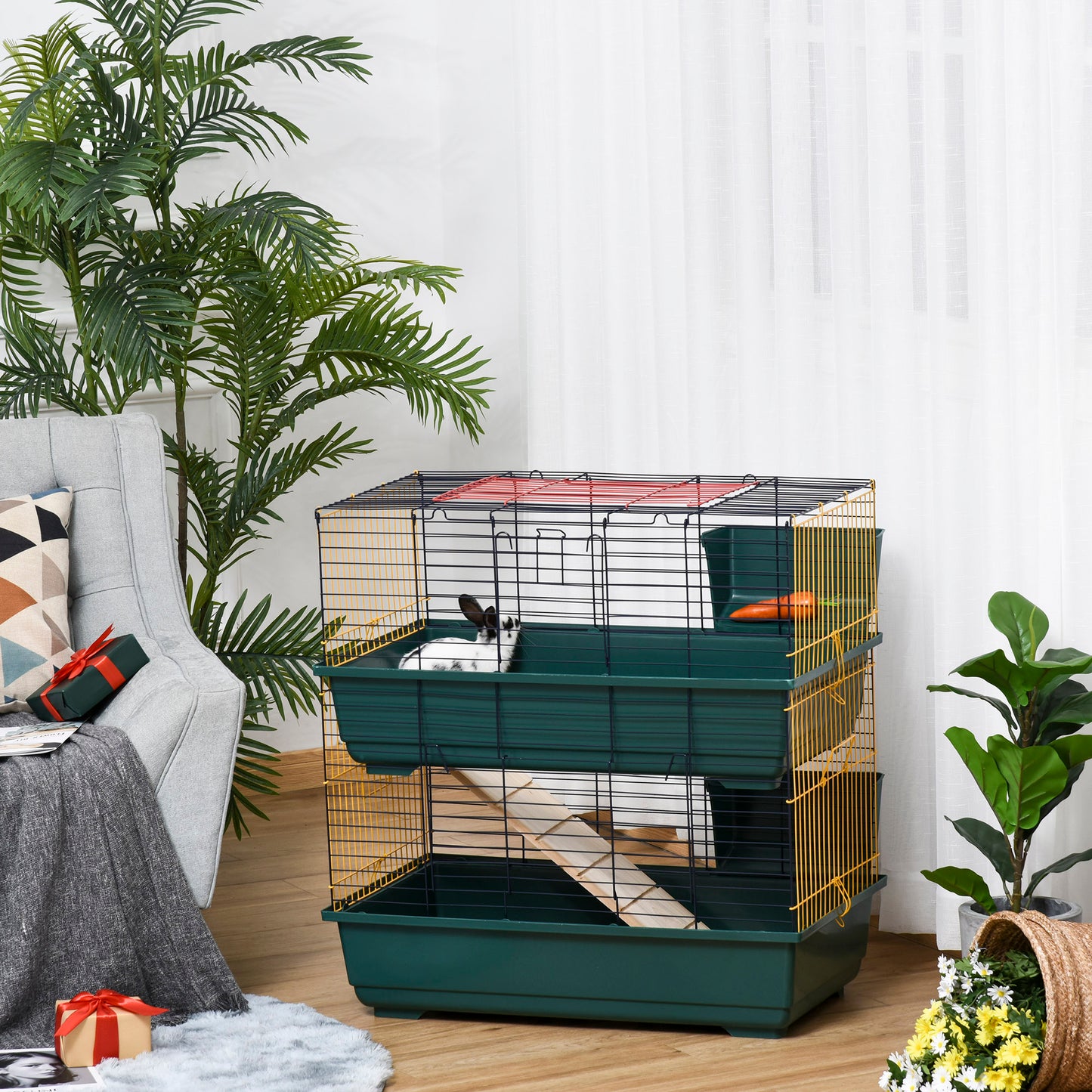Small Animal Cage Habitat w/ Accessories 2-Story Large Pet Play House