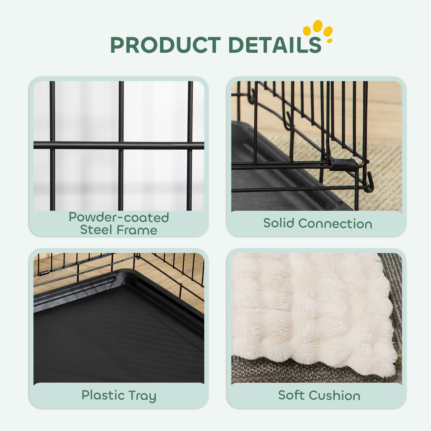 Dog Crate with Two Doors, Tray, Soft Cushion, for Large Dogs, Black