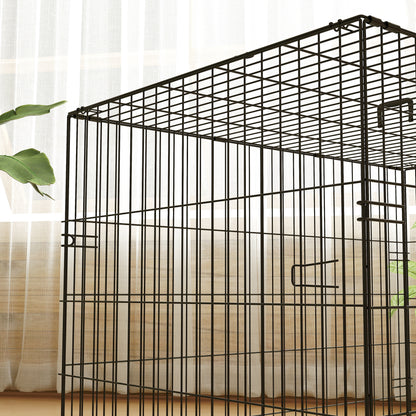 Dog Crate with Two Doors, Tray, Soft Cushion, for Large Dogs, Black
